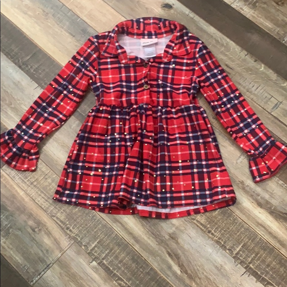 Toddler girls flannel-print top w/ sequins.
